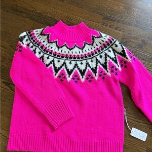 SAYLOR Vibrant Pink Cowl Sweater with Black and White Pattern
